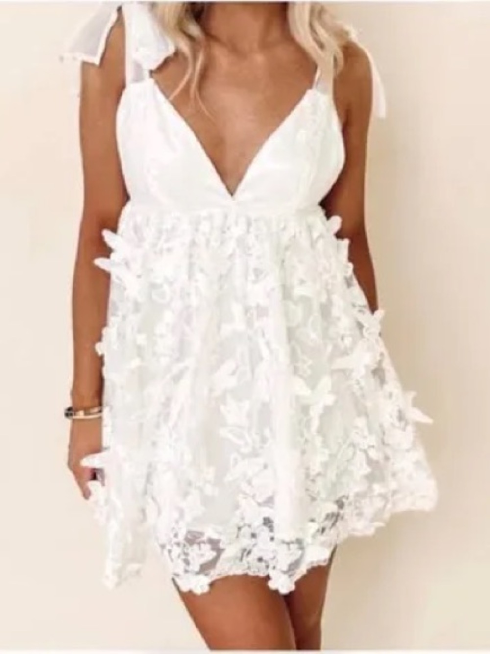 American Threads Butterfly Lace Babydoll Mini Dress White Fairycore Bridal Small